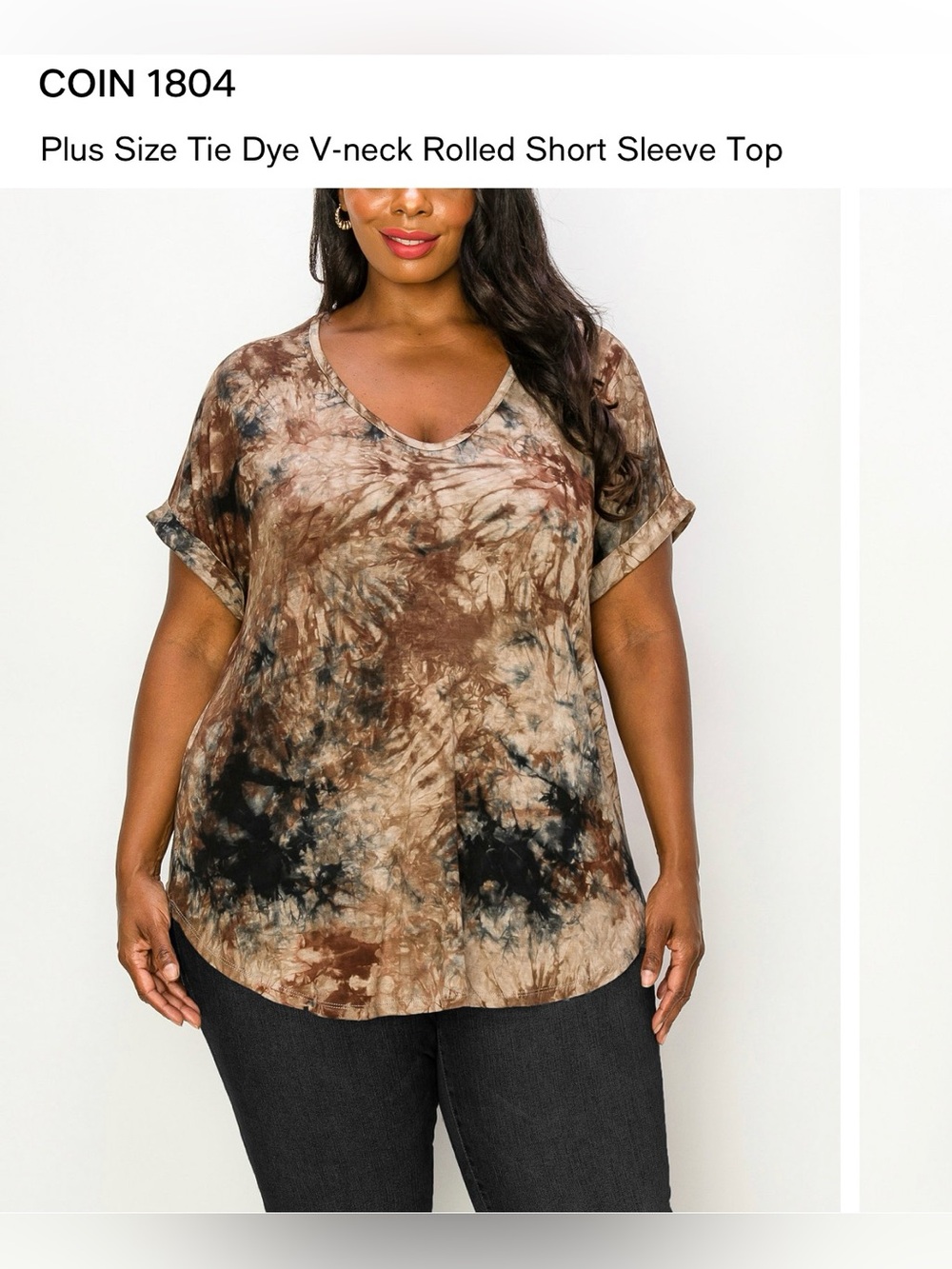 Coin1804 Plus Size Tie Dye V-neck Rolled Short Sleeve Top